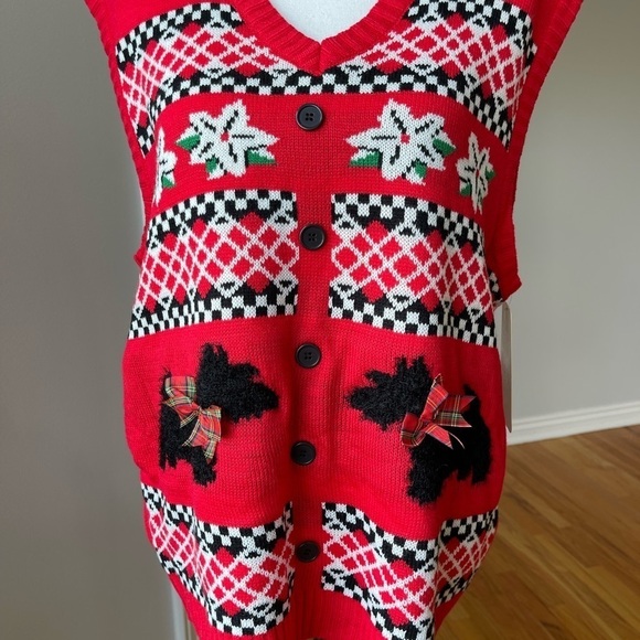 Ugly Christmas Sweater Scottie dogs and poinsettias size extra large vest - Picture 9 of 16